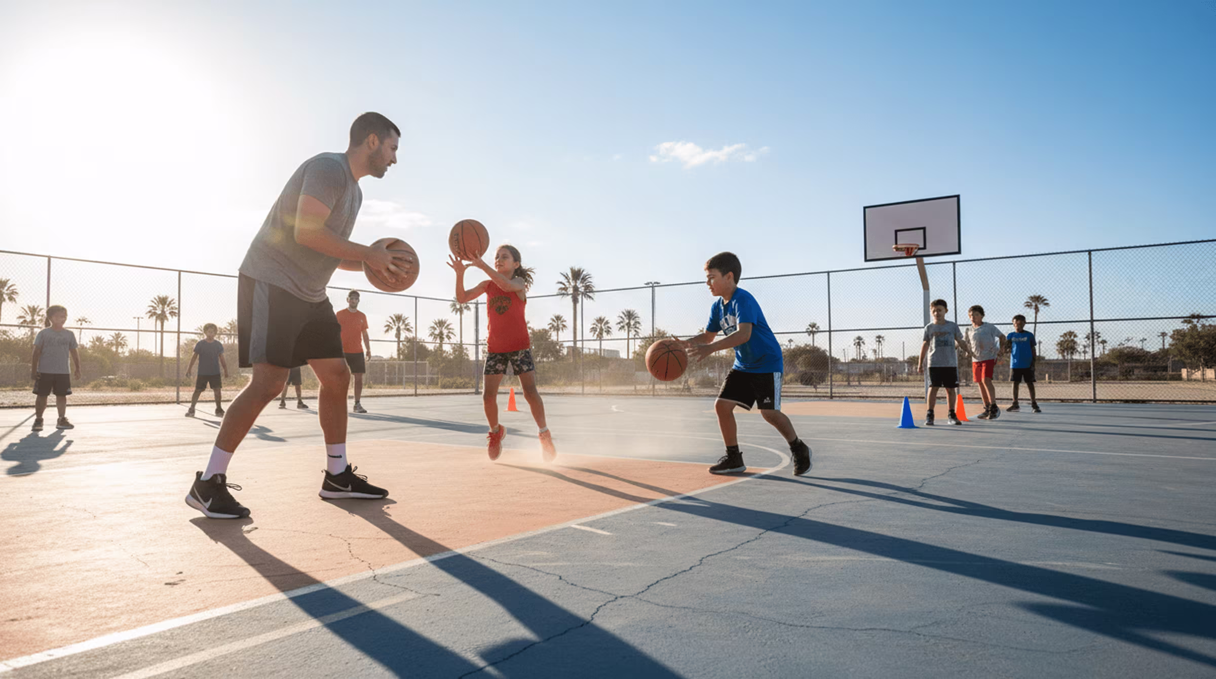 People enjoying basketball